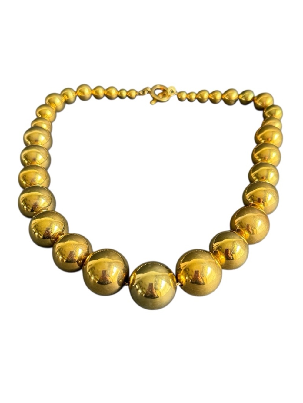 Vintage Chunky Beaded Necklace 80s 90s Gold Tone Statement Jewelry